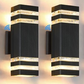 SHIMR Dusk to Dawn Outdoor Lighting 2 Pack, Outdoor Wall Sconce with GU10 Bulbs, Black Aluminum Exterior Lighting Fixtures Wall Mount, Modern Outside Lights for Garage Patio Garden, ETL Listed