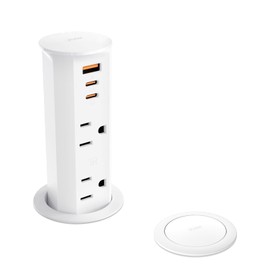 2 Inch Pop Up Outlet for Countertop,Power Grommet 2-inch Desk Wire Hole Insert,20W USB C,2 Outlets,2 USB C/1 USB A,Recessed Outlet,Desk Charging Station (White, 6 FT Cable)