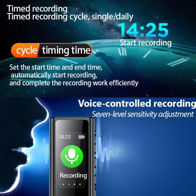 Digital Voice Recorder 64GB USB Voice Control Recorder Small Portable