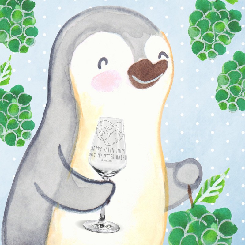 Mr. & Mrs. Panda Weißwein Glas Otter Valentine - Geschenk,