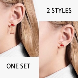 ILLUMIN Gingerbread Man Christmas Hat Earring Jackets for Women, 18K Rose Gold Plated, 925 Steriling Silver Post, Cubic Zirconia, Christmas Gift for Her