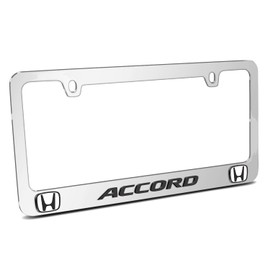 iPick Image Made for Honda Accord Dual Logo 3D Embossed Letters on Mirror Chrome Metal License Plate Frame