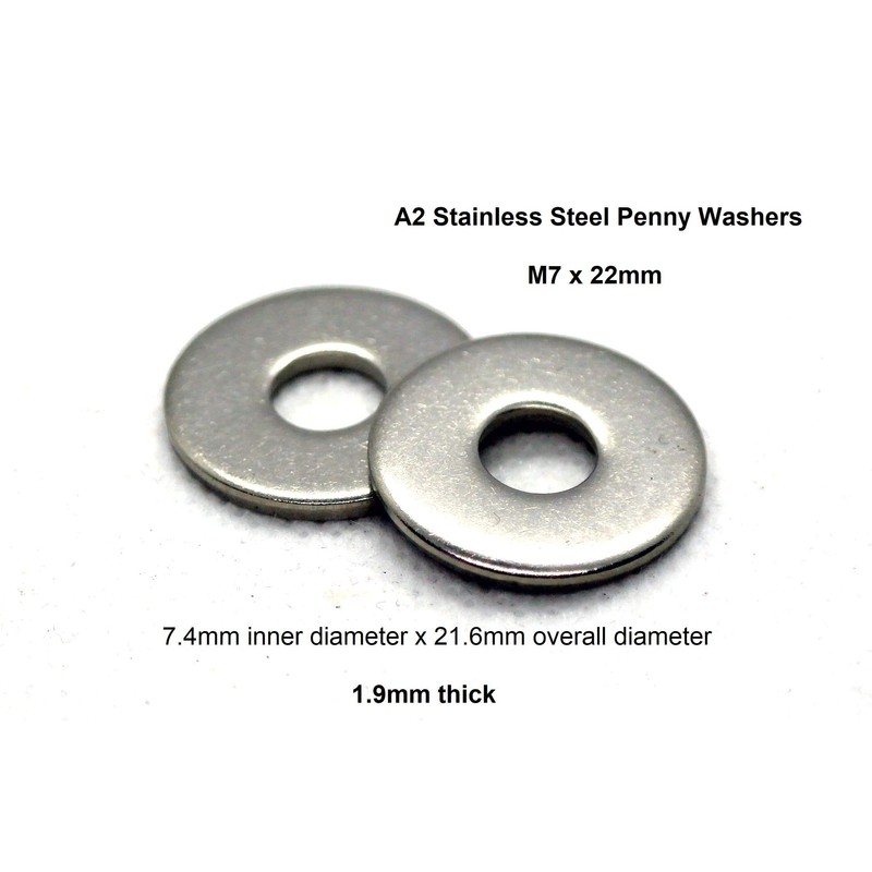 M7 x 22m Penny Washers Nylon or A2 Stainless Steel