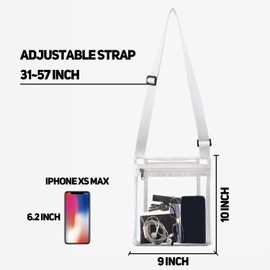 Vorspack TPU Clear Cross-Body Purse Stadium Approves Clear Bag with Inner Pocket and Adjustable Strap for Sports Event Concert Festival - White