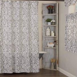 Piper Classics Gray Gables Floral Shower Curtain, 72" L x72 W, Gray and Soft White Botanical Print, Country Cottage, Vintage Farmhouse Bathroom Décor, Bath Tub Curtain