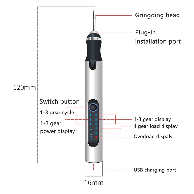 Electric Engraving Pen Set Mini Silver 10W USB Rechargeable Engraving