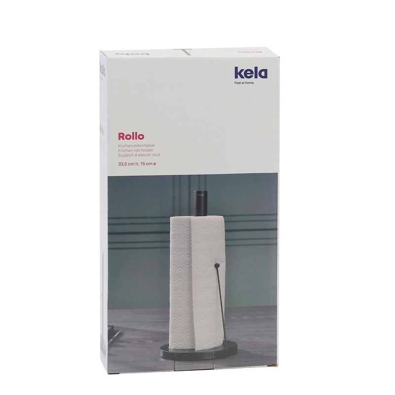 Kela Kitchen Roll Holder, Metal, Black, 33.5 cm