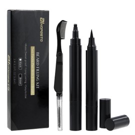 Beard Pen Beard Pencil Filler for Men Beard Filler 4 Tip Pen for Natural Looking Beard 2PCS Beard Pencil & 1PCS Double Head Beard Brush Double Head Four Fork Eyebrow Pencil Eyeliner (Black)