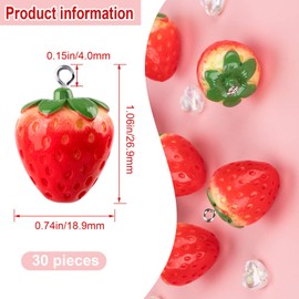 OIIKI 30Pcs 3D Red Strawberry Pendants, Cute Resin Hanging Fruit Beads DIY Crafts Supplies Decorative Accessories for Jewelry Making Necklaces Earrings Bracelets