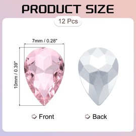 sourcing map 12Pcs 7 x 10mm Teardrop Rhinestones Glass Pointed Back Rhinestone Beads Gems for Jewelry Making Costume Crystal Embellishments Crafts,Pink