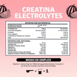 Creatina Monohidratada en Polvo con Electrolitos y Ciclodextrina | Pre Workout - Efervescente | Disuelve rápido -Con Scoop Dosificador - Creatine Monohydrate Pre Entreno - Gym Sandía
