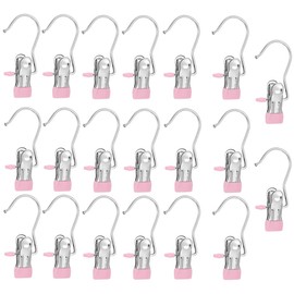 WADY 20PCS Laundry Hanging Hooks Stainless Steel Adjustable Boot Hangers Coideal Travel Drying Clips Heavy Duty Space Saver, Closet Organizer (Pink)