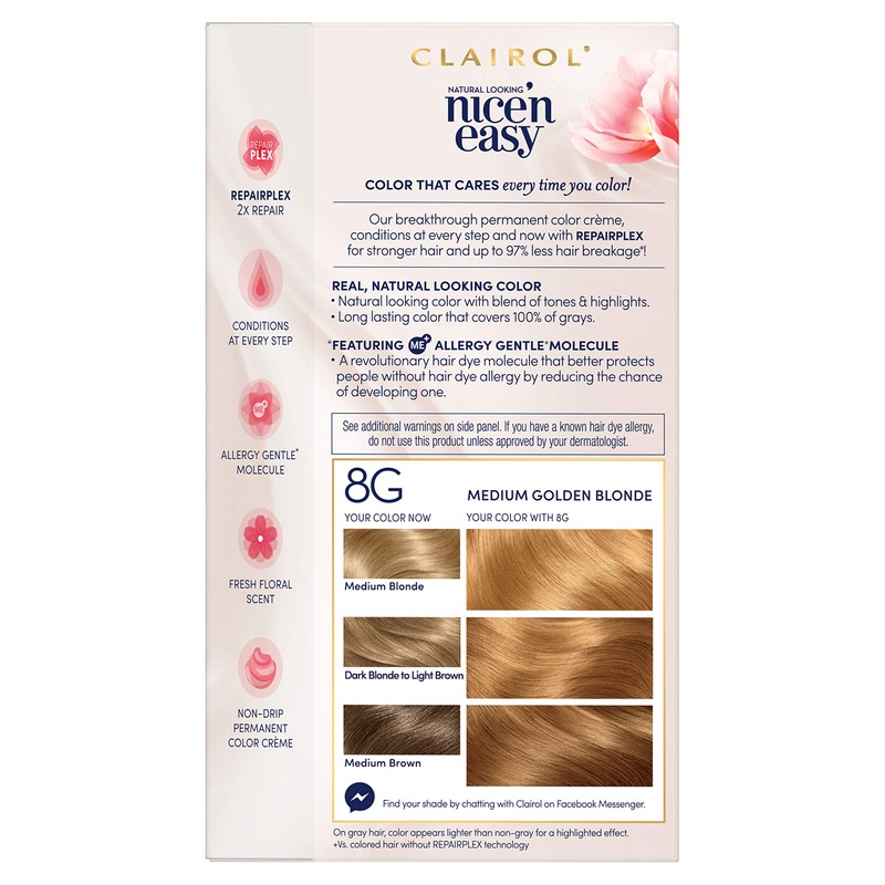 Clairol Nice'n Easy Permanent Hair Dye, 8G Medium Golden Blonde