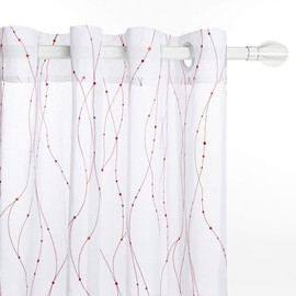 Deconovo White Sheer Curtains Grommet Top Dots Foil Printed Sheers Linen Look Window Voile Curtains for Living Room 52W x 108L Red Bronze 2 Panels