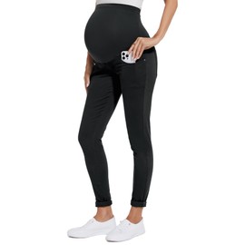 POSHGLAM Women's Maternity Jeans Over Belly Skinny Denim Jeggings Comfy Stretch Pants(Black, Large)