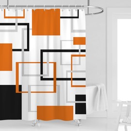 Kikiry Orange Black Shower Curtain 60''W x 72''L Abstract White Grey Gray Geometric Cross Checkered Modern Geometry Minimalist Neutral Men Simple Design Polyester Waterproof 12 Pack Plastic Hooks