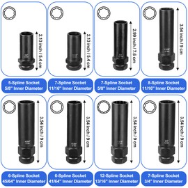 Builimeer Spline Lug Nut Socket Set - 8 Pieces Locking Lug Nut Removal Tool Kit - SAE & Metric Wheel Lock Removal Kit for Easy Installation & Removal of Aftermarket Spline Drive Wheel Lug Nuts