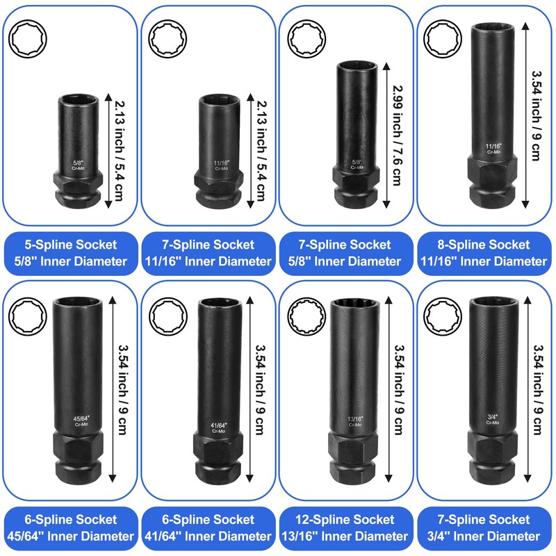 Builimeer Spline Lug Nut Socket Set - 8 Pieces Locking