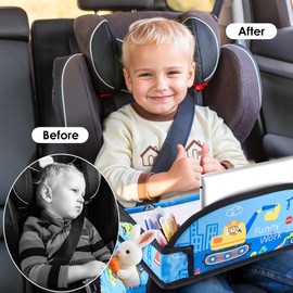UTOLOVE Kids Travel Tray, Travel Tray for Kid, Toddler Road Trip Essentials with Drawing Kit, Car Seat Trays for Toddler, Light Blue