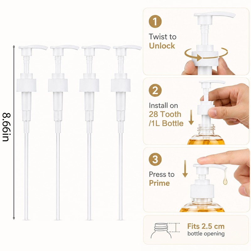 28 Tooth Replacement Pump Head, 4 Pack 2.5cm Bottle Dispenser