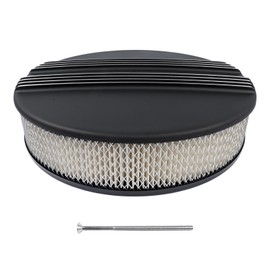Woosphy 14" x 3" Half Finned Aluminum Air Cleaner With Recessed Base and Paper Element Black Replacement for Single Quad Carburetors with 5-1/8" Neck
