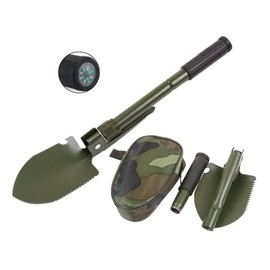 Military Small Folding Camping Shovel, Mini Compact Pickaxe with Carrying Pouch for Gardening, Off Road, Hunting, Car Emergency, Remove Ice (Military Green)