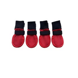 LONSUNEER Dog Shoes Soft and Lightweight, Dog Booties with Breathability Fabric, Dog Boots for Spring Summer and Fall Set of 4 Size Small Color Red