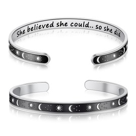 Yifnny Inspirational Bracelet, Sun Moon Cuff Bangle Stainless Steel Inspirational Jewelry Adjustable Bracelet Friendship Gifts for Women (She believed she could ... so she did)