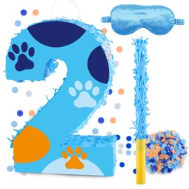 16 Inch Number 2 Dog Paw Pinata with 16 Inch Piñata Stick Blindfold Confetti for Boy Girl Kids 2nd Birthday Party Decorations (2nd)