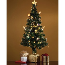 HOLIDAY PEAK 3’ Musical Spinning Fiber Optic Christmas Tree, Pre-Lit and Fully Decorated Revolving Tree