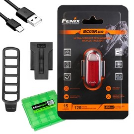 Fenix BC05R V2 USB-C Rechargeable Bike Light Bicycle red Tail Light with EdisonBright Charging Cable Carrying case Bundle