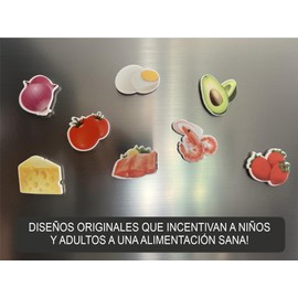 Imanes para refrigerador. 8 Figuras de Alimentos sanos. Incentiva una Buena alimentación en la Familia. Hechos en acrilico de Alta Resistencia a caídas e inofensivo al Tacto. 8 Piezas por Paquete.