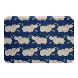 jejeloiu - Alfombras de baño de hipopótamo con temática de animales de 20 x 32 pulgadas, para tina de ducha para niños, adolescentes y adultos, tapetes de baño de hipopótamo para baño azul