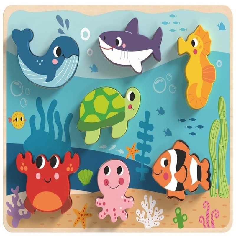 Tooky Toy Rompecabezas de Madera de Animales Marinos con Diferentes