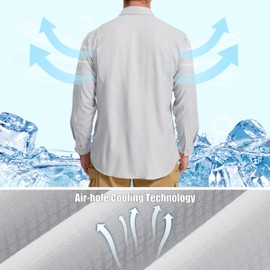mixtiq Men's Sun Protection Safari Shirts Long Sleeve UPF 50 UV Quick Dry Travel Hiking Fishing Shirts with Zipper, 5079, Light Grey,XXL