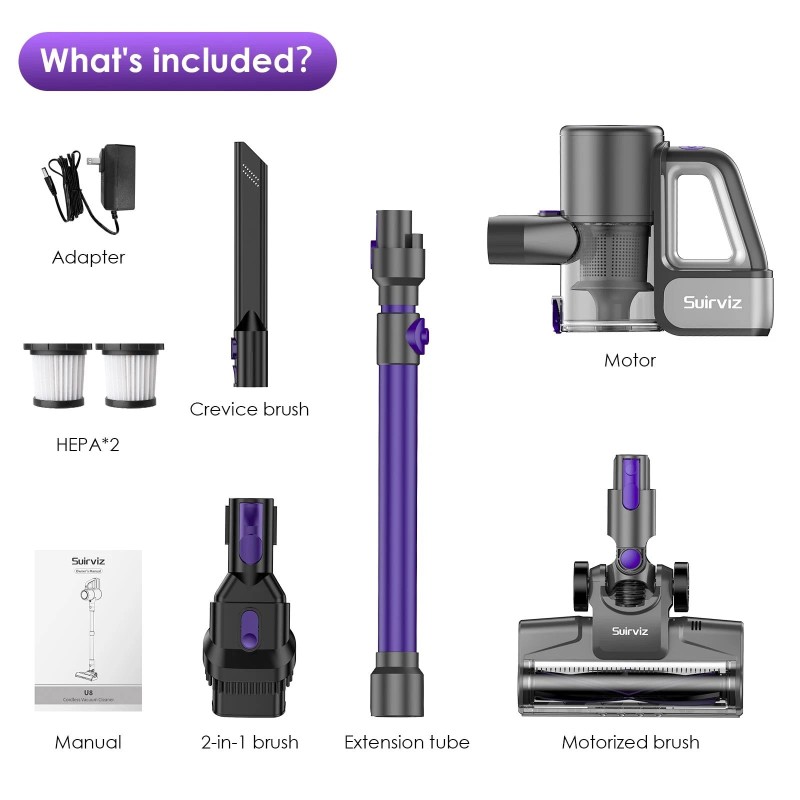 Suirviz Cordless Vacuum Cleaner, 40KPA/35Mins, Green LED Light, Lightweight Stick