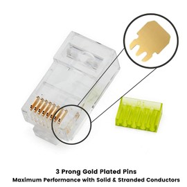 trueCABLE Cat6/6A RJ45 Connectors, Staggered, Unshielded (UTP) Modular Plug, UL Listed, Load Bar, Gold Plated 3 Prong 8P8C, 100 Pieces