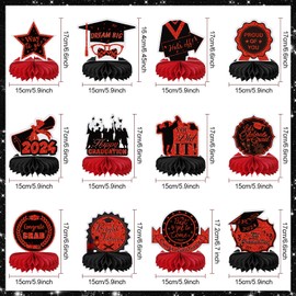 12PCS Graduation Decorations Class of 2024, Congrats Grad Table Centerpieces Graduation Honeycomb Centerpieces Grad Party Centerpieces 2024 Graduation Decorations for Party, Red