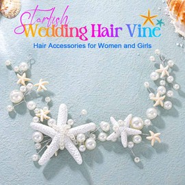 EASEDAILY Starfish Bride Wedding Hair Vine Silver Pearl Mermaid Headpieces Beach Headbands Hair Accessories for Women and Girls (Silver, One Size)