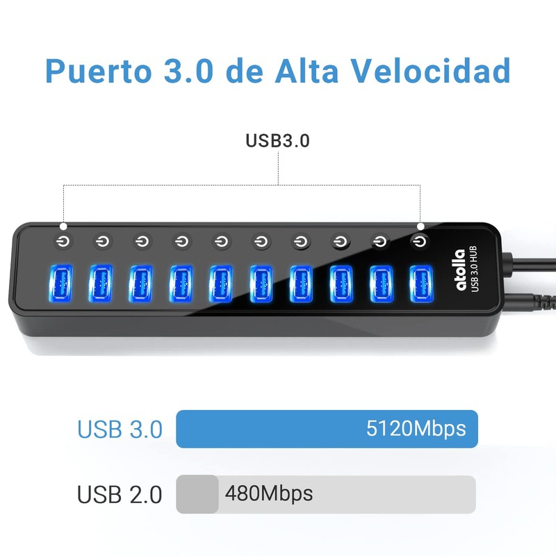 atolla Hub USB 3.0, 10 Puertos Multi USB 3.0 Hub