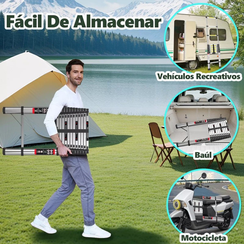 Bowoshen 5m Escalera Telescópica De Acero Inoxidable Soporta 180 Kg