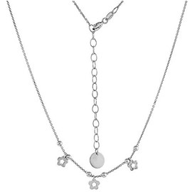 Sterling Silver Dainty Flower Station Choker Necklace for Women Rhodium Finish 14-16 inch
