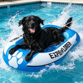 EXPAWLORER Inflatable Dog Pool Float Raft with Handle & Rope 59"x35"