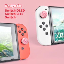 DLseego Thumb Grip Caps for Switch/Lite/OLED, Joystick Cover and Button Caps - Pink Wings + Stripes