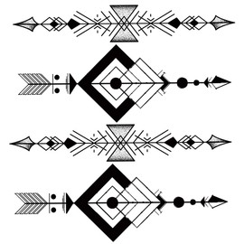 Oottati Small Cute Temporary Tattoo Sticker Set of 2 - Minimalist Geometric Square Triangle Arrow Designs for Hand Neck Face Wrist, Waterproof Fake Body Art, Simple & Modern Unisex Skin Decals