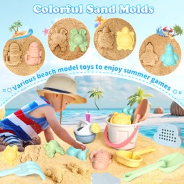 Risingor Sand Toy Beach Toy for Children, 16 Pieces Sand Toy Sand Mould Set, Travel Sand Toy with Bucket Shovel, Sandpit Beach Toy for Children from 3 4 5 Years Girls Boys