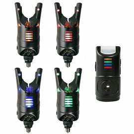 TMC Set of 4 x Wireless Carp bite alarms & Receiver. Rolling LED's, 2.5mm Jacks, 20 Second Memory LED, Supplied in a Case