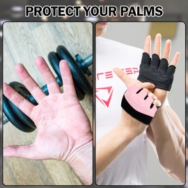 Fitness Gloves Gym Gloves Training Gloves with Non-Slip Pads, Half Gloves Weightlifting Sports Gloves for Men Women (Pink)