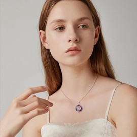 TOUPOP Evil Eye Necklace with Tree of Life Volcano Crystal Pendant Necklace Rose Gold Plated Sterling Silver Protection Jewelry Amulet Christmas Gifts for Women Her