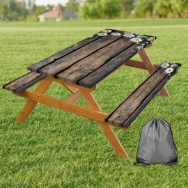 Picnic Table Cover with Bench Cover, Outdoor Patio Camping Essentials Farmhouse Daisy Table Covers with Elastic Waterproof Camping Tablecloth with Drawstring Bag, 72In 3PCS
